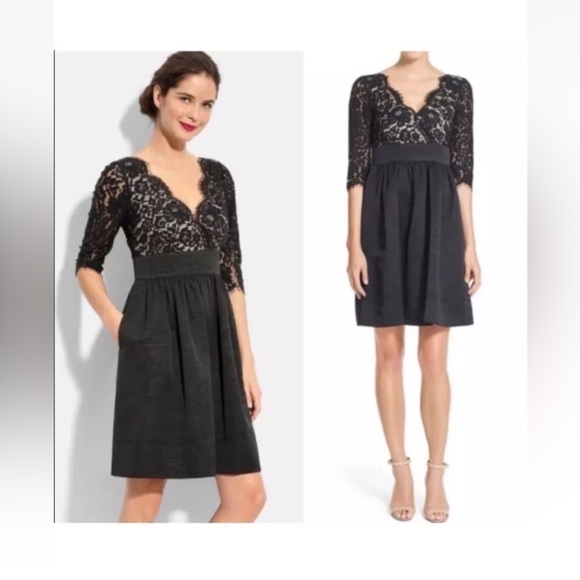 Eliza J Black Lace V Neck Midid Dress, Size 2 (OBO) - Picture 1 of 8